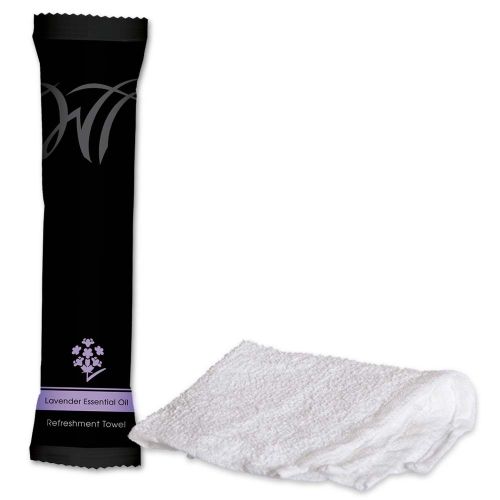 Pre-Moistened Terry Cotton Refreshment Towel, 8in Rolled, Lavender Scented, Individually Packaged